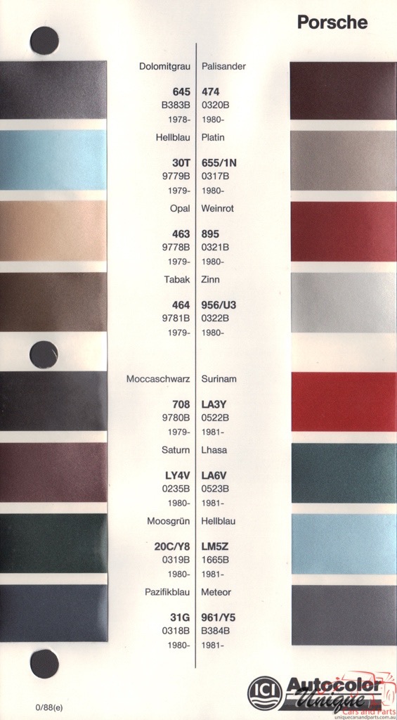 1978 - 1983 Porsche Paint Charts Autocolor